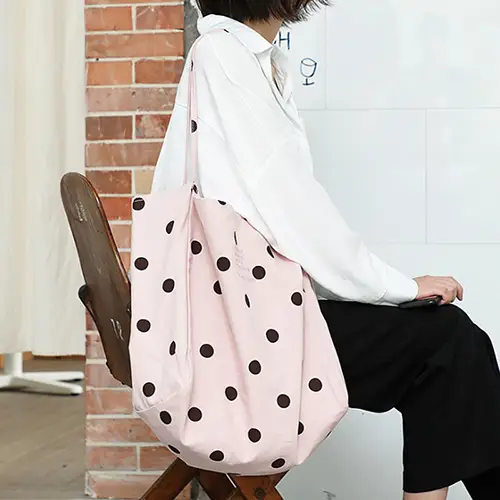 Polka Dot Canvas Tote Bag with Large Capacity and Casual Style